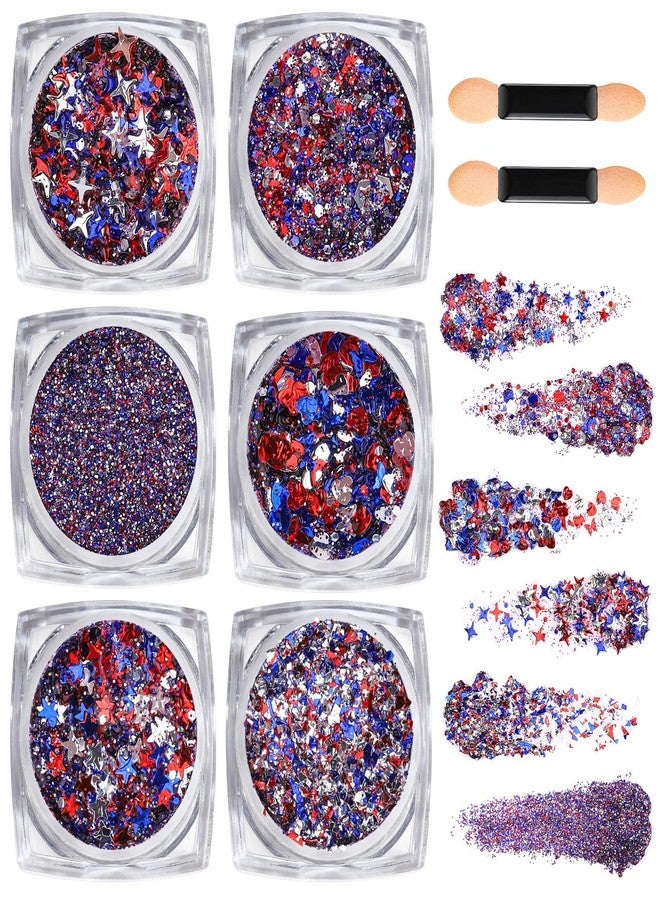 تينيتور جل لامع للجسم من تينيتور، 6 أشكال لامعة للوجه باللون الأحمر والأبيض والأزرق، إكسسوارات لامعة للشعر للأطفال في الرابع من يوليو، ملابس وإكسسوارات أمريكية للنساء في الرابع من يوليو، جليتر أزرق للوجه في يوم الاستقلال - Image 1